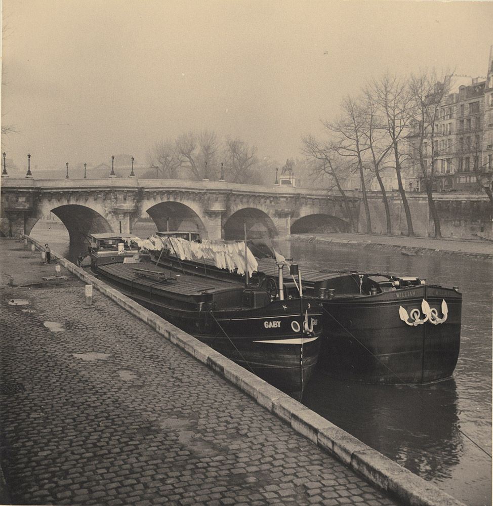 Albert Monier - Barges with Laundry along the Seine with Pont Neuf in Background, Paris Albert Monier - Barges with Laundry along the Seine with Pont Neuf in Background, Paris