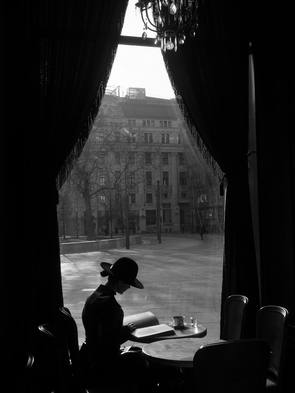 Stanko Abadžic - Woman in Window of Budapest Cafe Reading a Book Stanko Abadžic - Woman in Window of Budapest Cafe Reading a Book