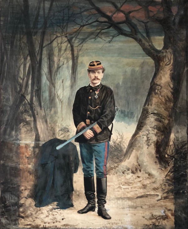 Nadar (and painted by E. Vieusseux): Charles-Albert Costa de Beauregard in Military Uniform with Sword. Unique painted albumen print from enlarged wet plate negative, 21-5/8 x 17-11/16 in. (550 x 450 mm), 1871.